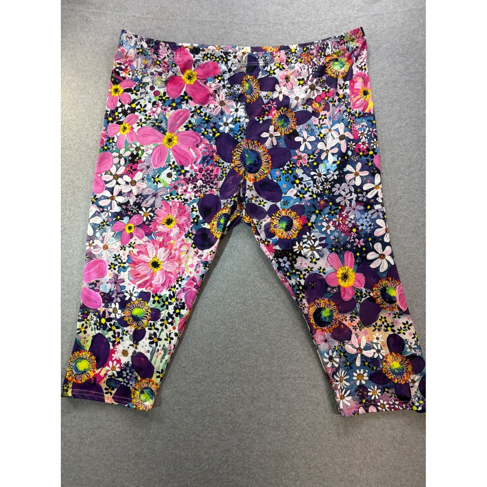 Floral Print Cropped Leggings Purple Pink Blue Multi 6XL Capri Stretch Pants